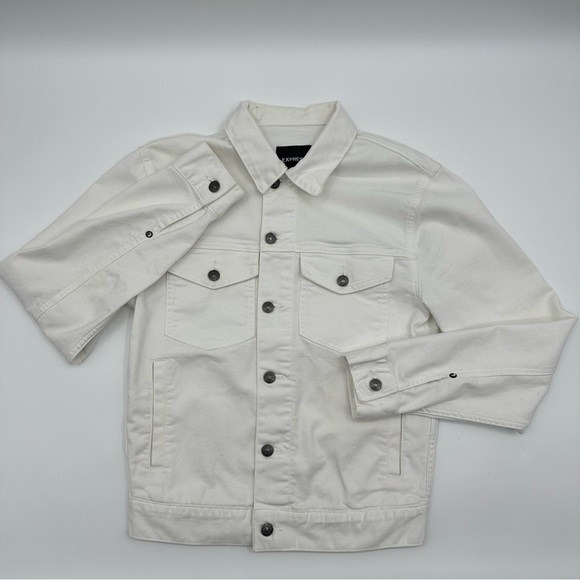 Express Mens XS Shirt Jacket White Shacket Utility Full Button Minor Stains - Picture 1 of 12